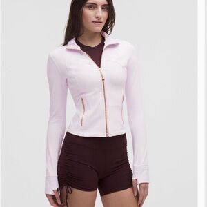 Lululemon Athletica pink organza with gold zip Define cropped jacket nulu